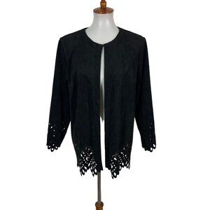 Bob Mackie Black Faux Suede Cardigan Large Long Sleeve Boho Luxe Vintage Glam